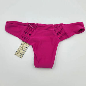 Frankie's Bikinis Magenta Crochet-Side Bikini Bottom